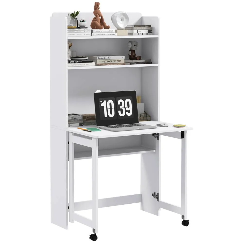 HOMCOM Writing Desk with Foldable Desktop for Bedroom, Home Office, White 2