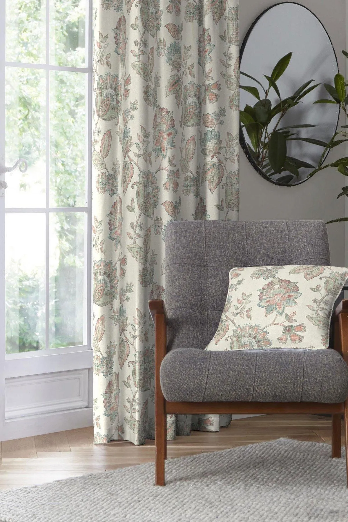 Dreams & Drapes 'Indira' Rich Heritage Floral Print Filled Cushion in Coral 2