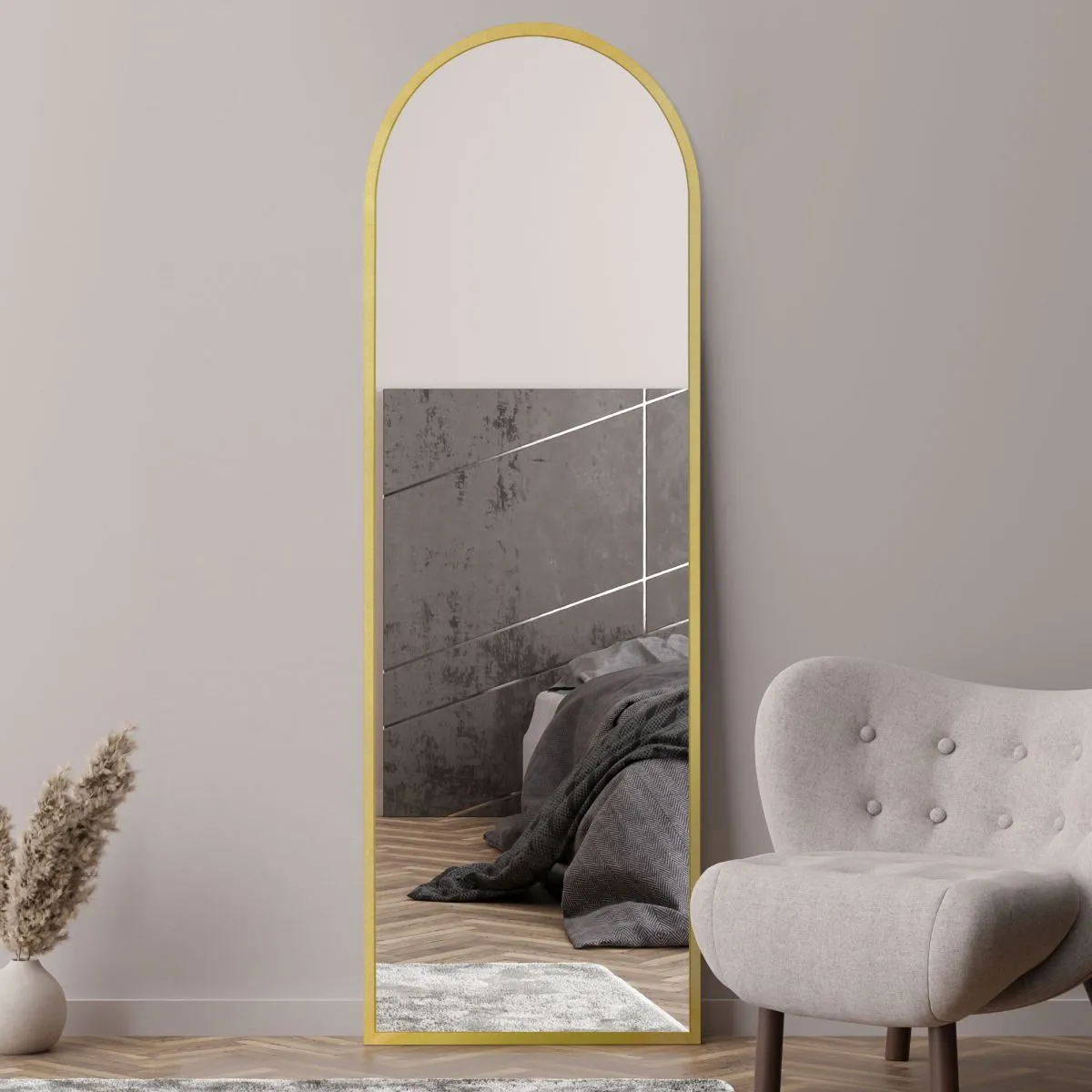 MirrorOutlet Gold Framed Arched Leaner/Wall Mirror 71" X 24" (180CM X 60CM) 6