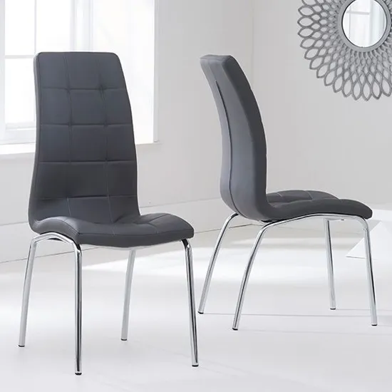Grus Grey Leather Dining Chairs In Pair