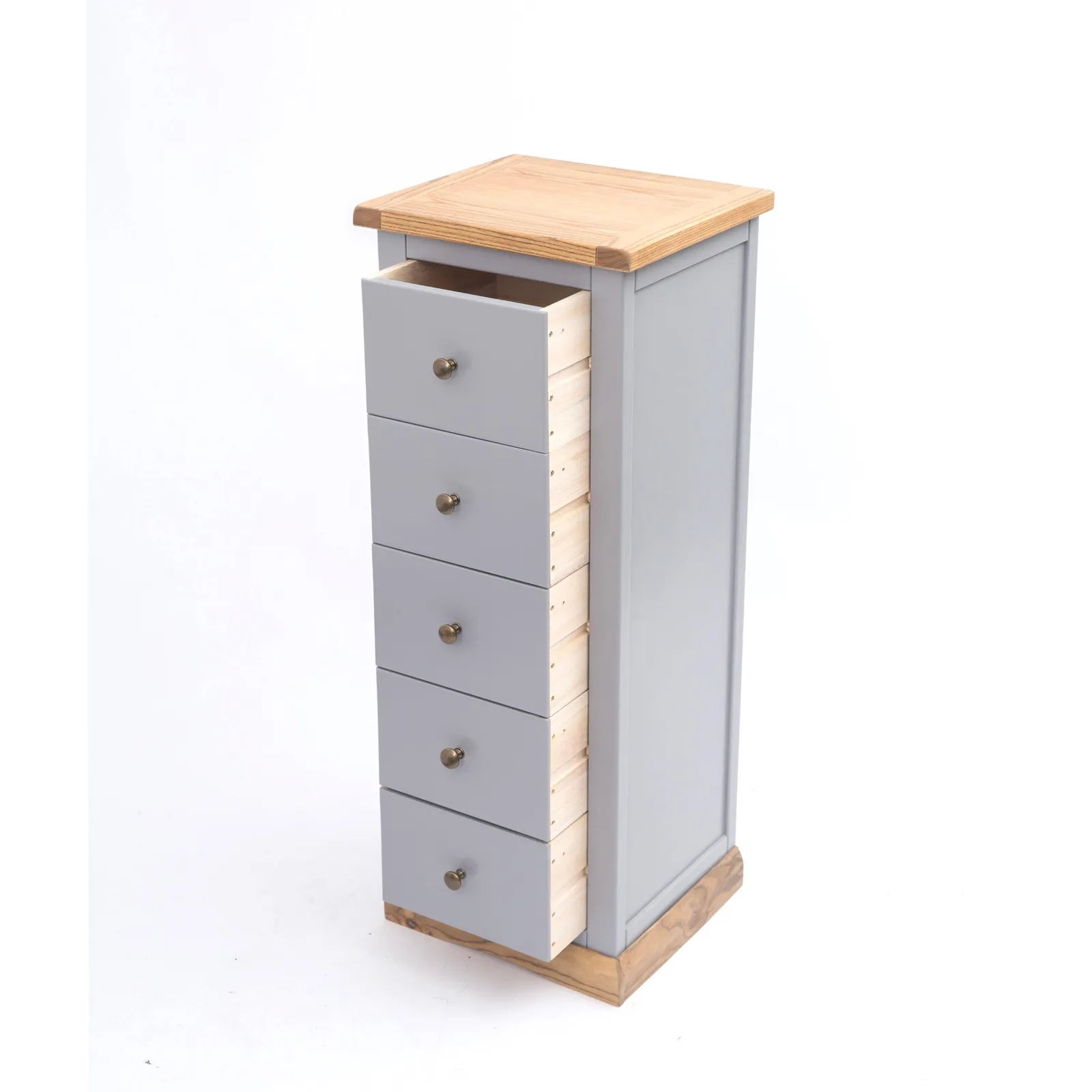 Cabinet Bits Bicarri 5 Drawer Narrow Chest of Drawers Brass Knob in Grey 4