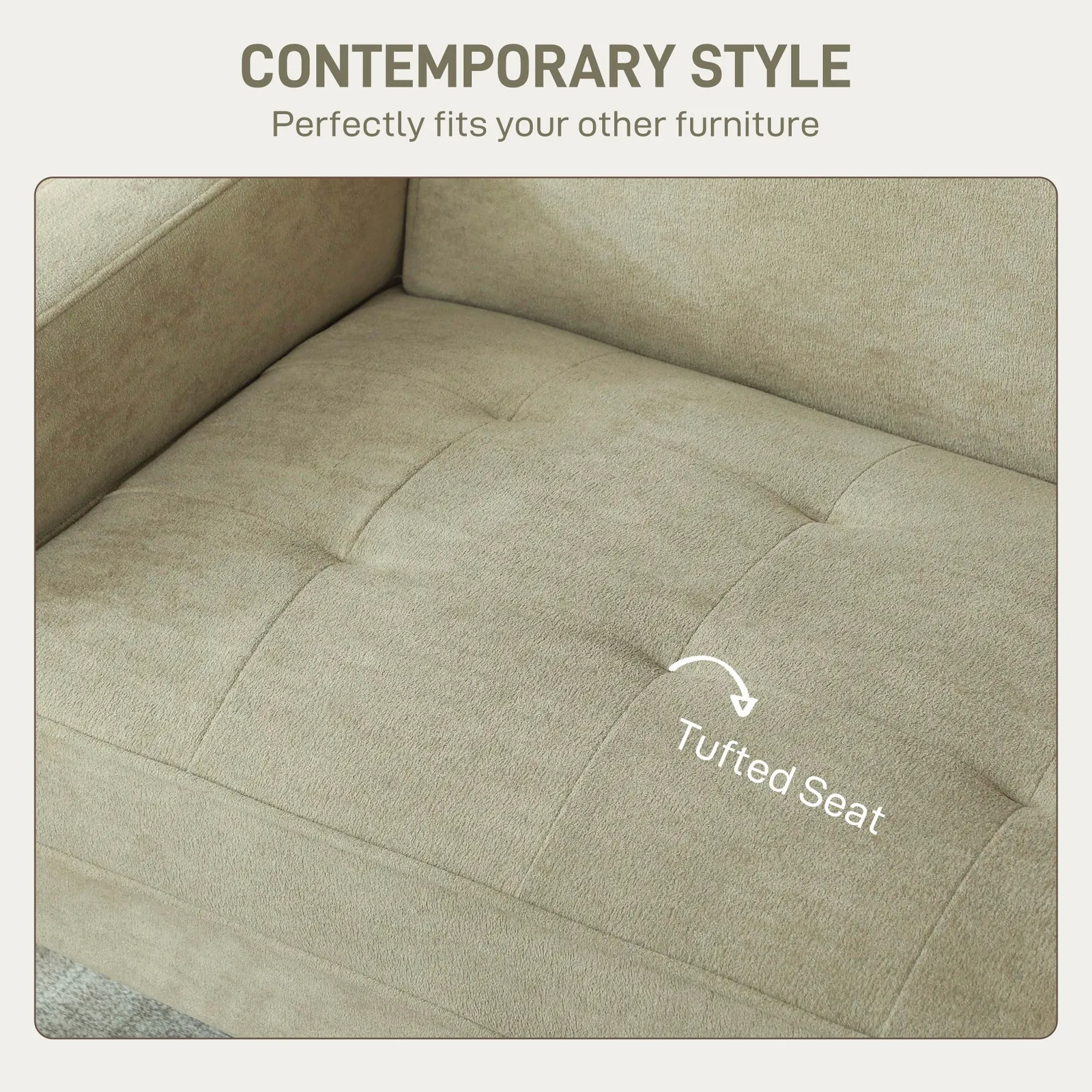 HOMCOM 2 Seater Sofa, Velvet Upholstered Loveseat for Small Space in Beige 6
