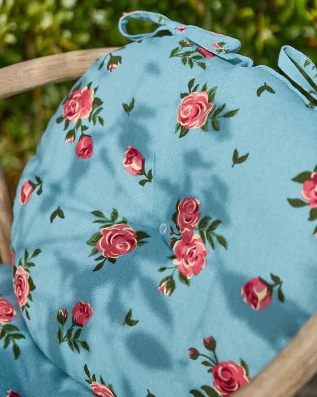Dibor Set of 2 Blue Rose Round Summer Outdoor Garden Chair Seat Pad Cushions Dia 40cm 3