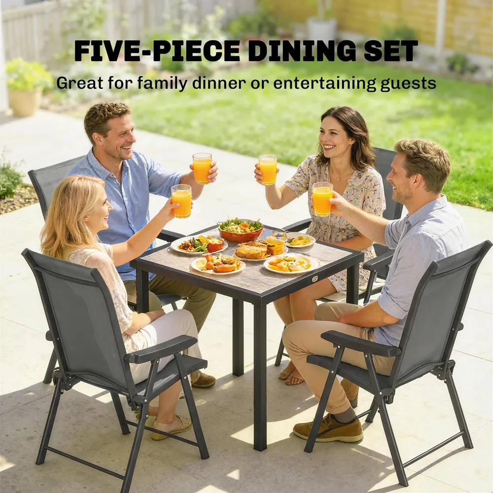 OUTSUNNY 5 Pieces Outdoor Dining Set, Garden Dining Set for 4 in Grey 4