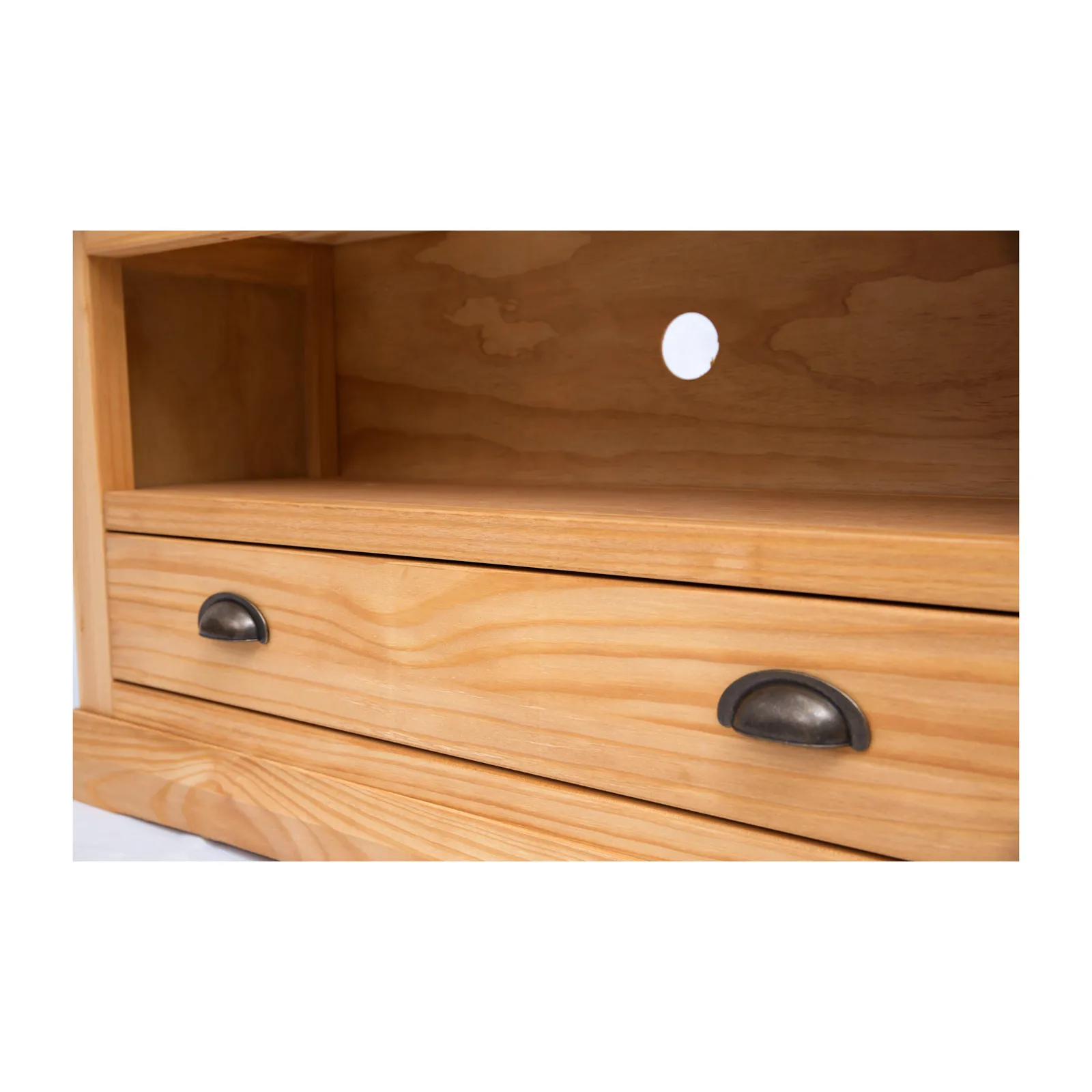 Cabinet Bits Lucca Waxed 1 Drawer TV Cabinet Brass Cup Handle in Light Brown 5