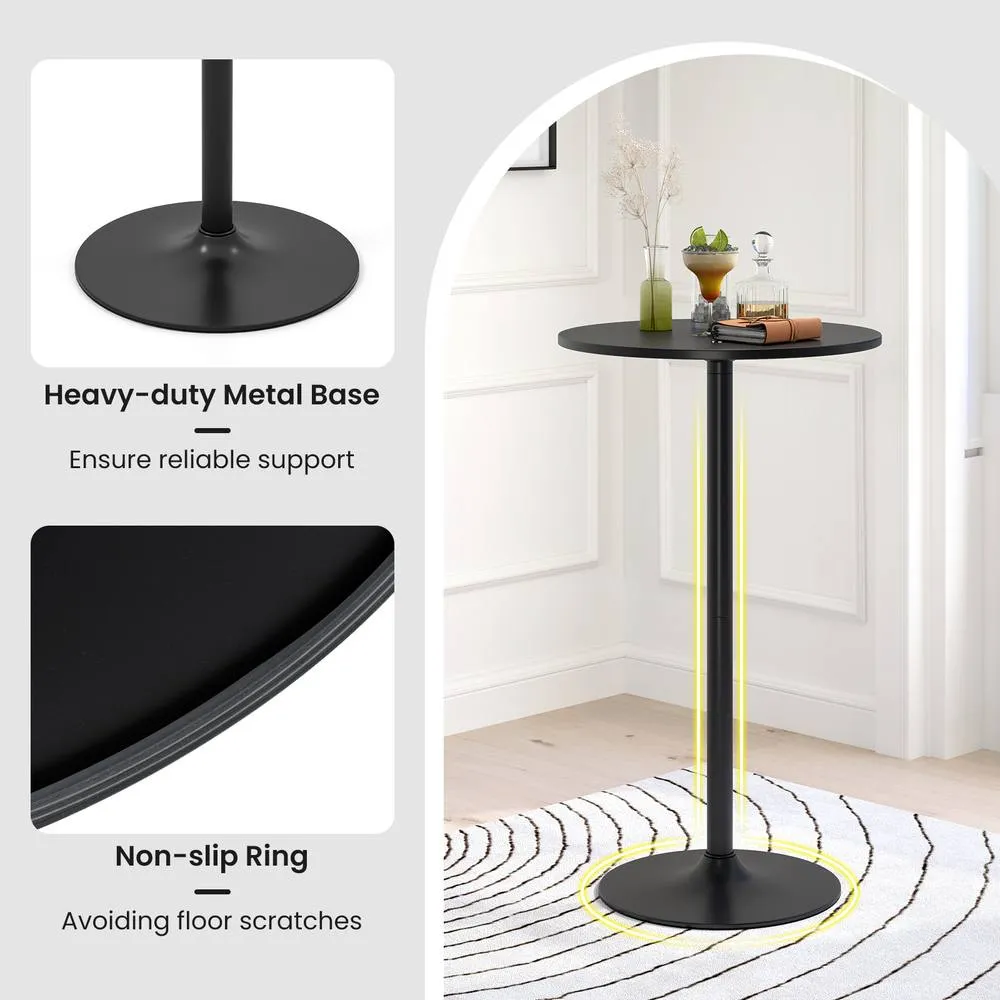 Costway 60cm Round Bar Table Adjustable Height Pub Table w/ Metal Base in Black 6