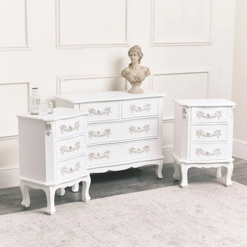Melody Maison Chest of 7 Drawer & Pair of 3 Drawer Bedside Tables - Pays Blanc Range in White 6