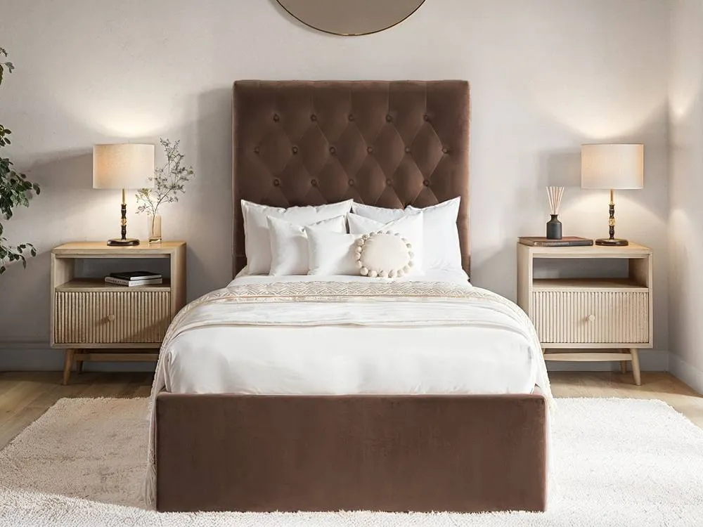 Flair Milan Velvet Single Ottoman Bed in Brown 3