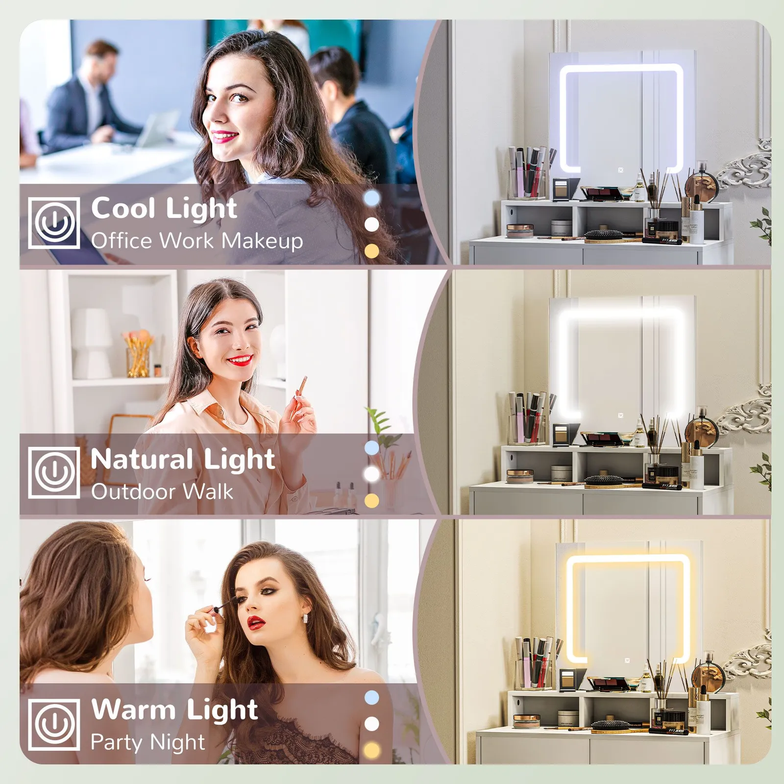 HOMCOM Dressing Table with Mirror, LED Lights, Drawers, for Bedroom, White 4