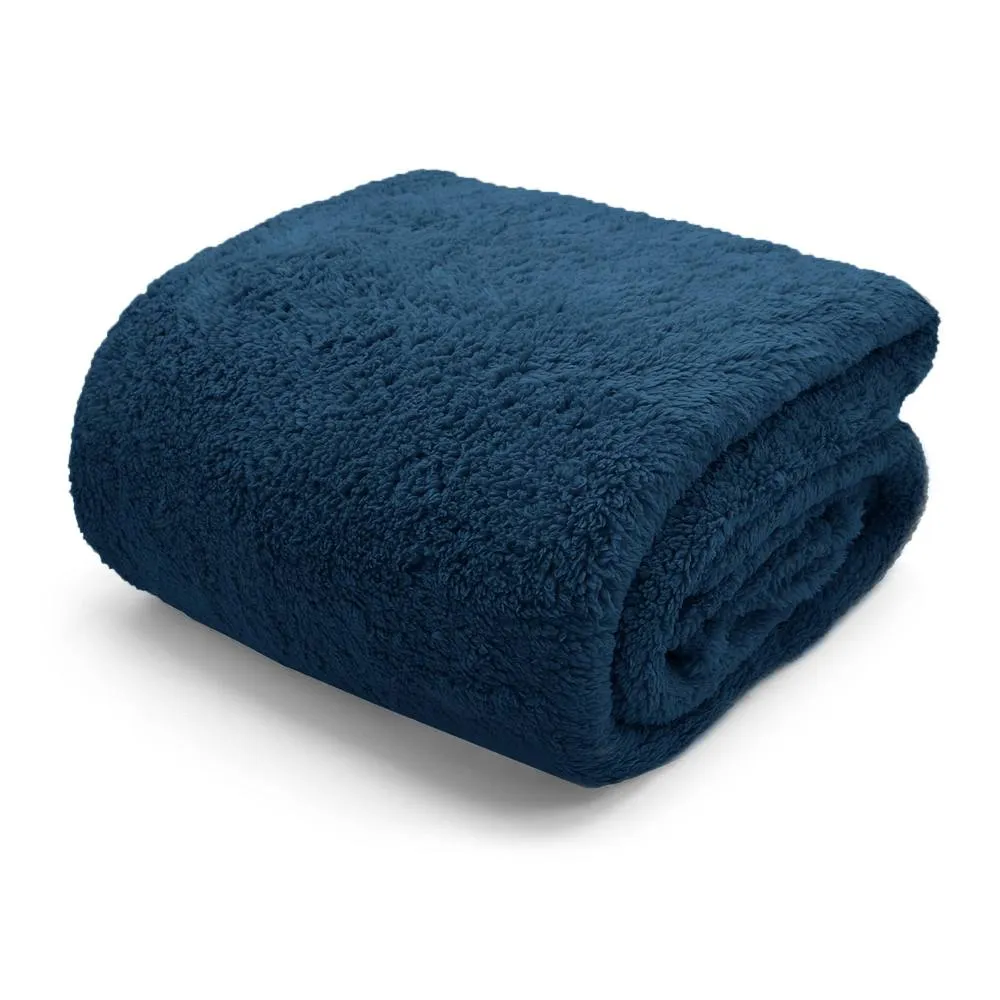 Velosso Plain Teddy Warm & Cosy Duvet Cover & Pillowcase Set in Navy