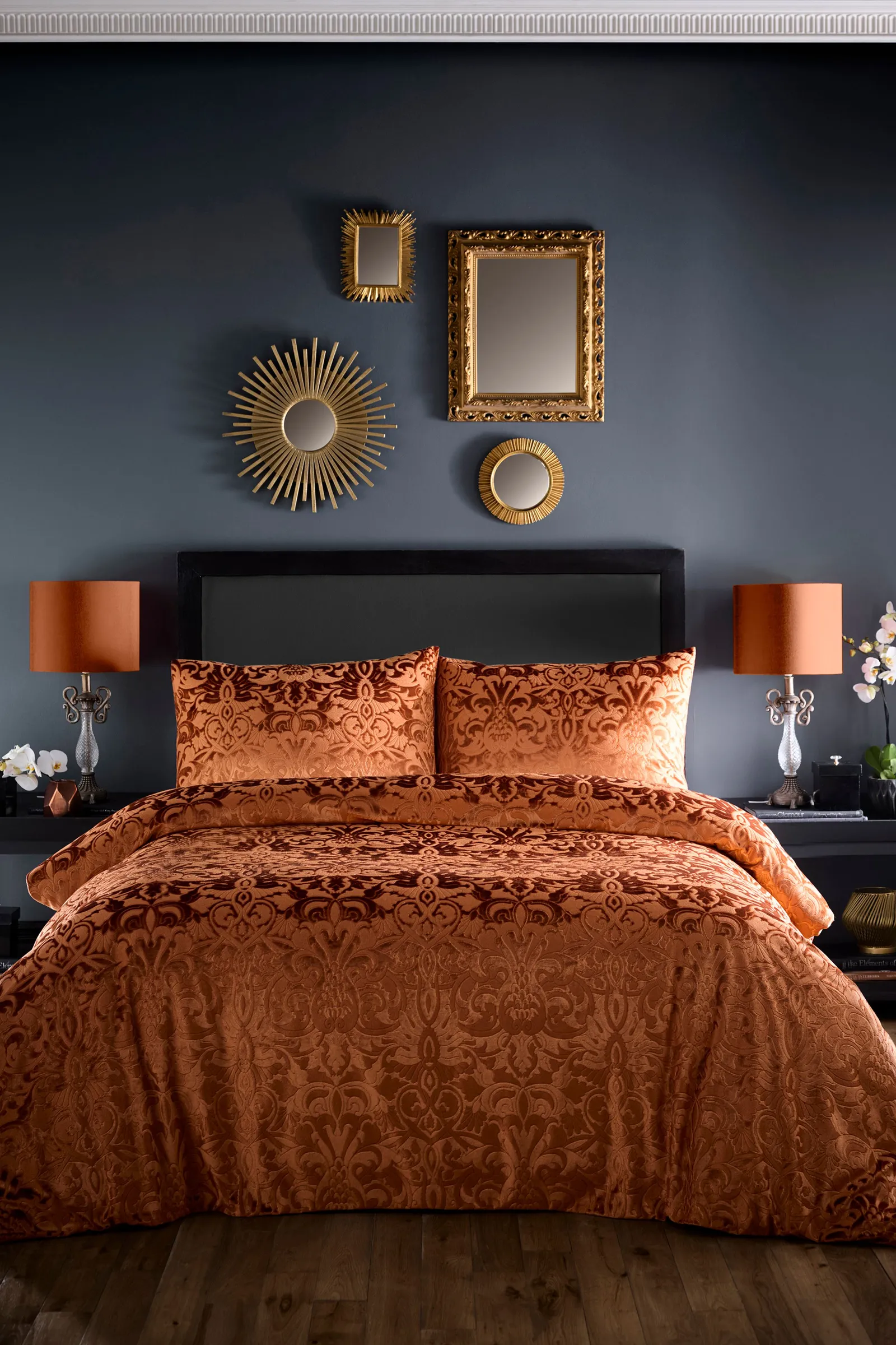 Laurence Llewelyn-Bowen 'Firenza' Damask Velvet Duvet Cover Set in Red
