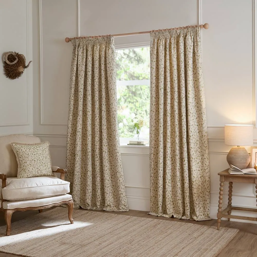 Voyage Maison Cervino Jacquard Pencil Pleat Curtain Pair in Green 2