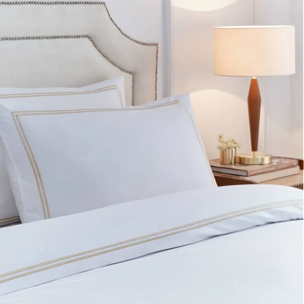 Paoletti Elara 100% Cotton Embroidered Duvet Cover Set in Light Beige 2
