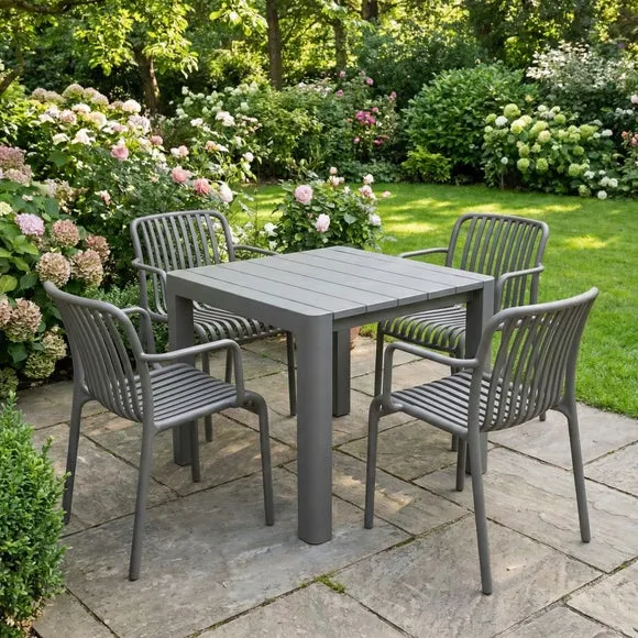 Modura Henrik Square Dining Table with 4 Alma Armchairs