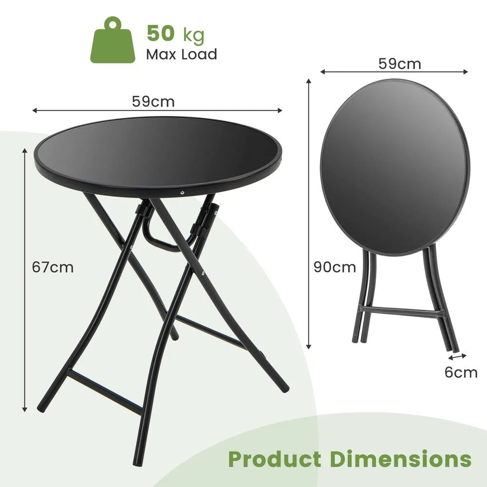 Costway Folding Round Patio Bistro Table Tempered Glass Tabletop Outdoor Cocktail Table in Black 6
