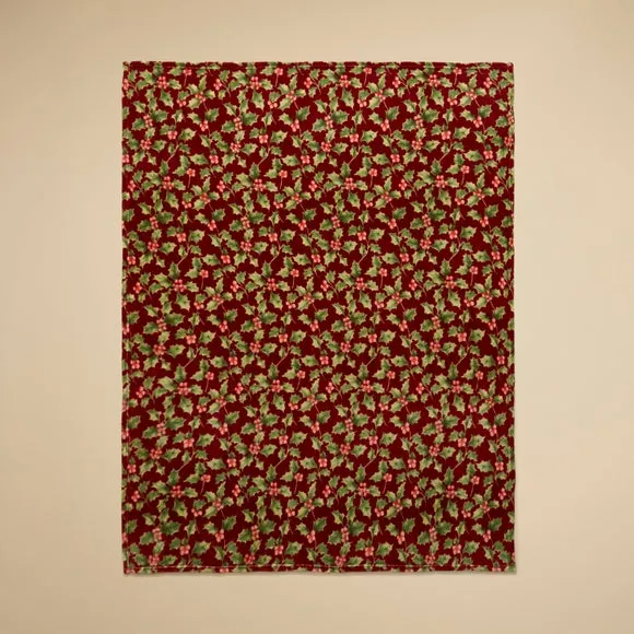 Holly Leaves Printed Fleece Throw Blanket 3