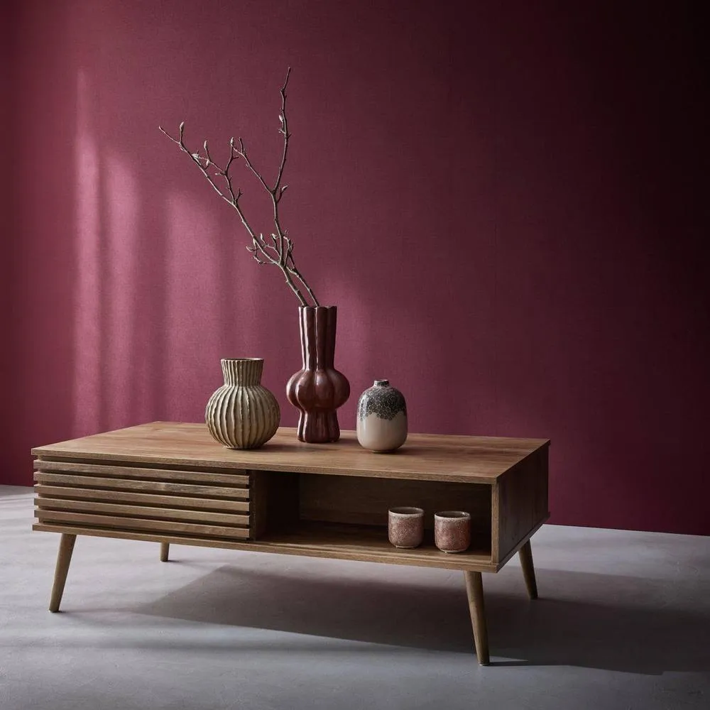 sweeek Scandi-style Coffee Table With Wooden Grooved Effect in Light Brown 3