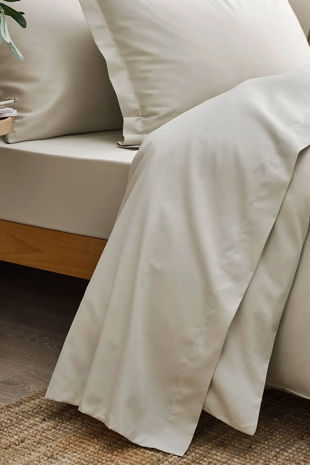 CHRISTY 400TC Luxury Cotton Sateen Plain Dye Bedding Flat Sheets in Light Beige 1