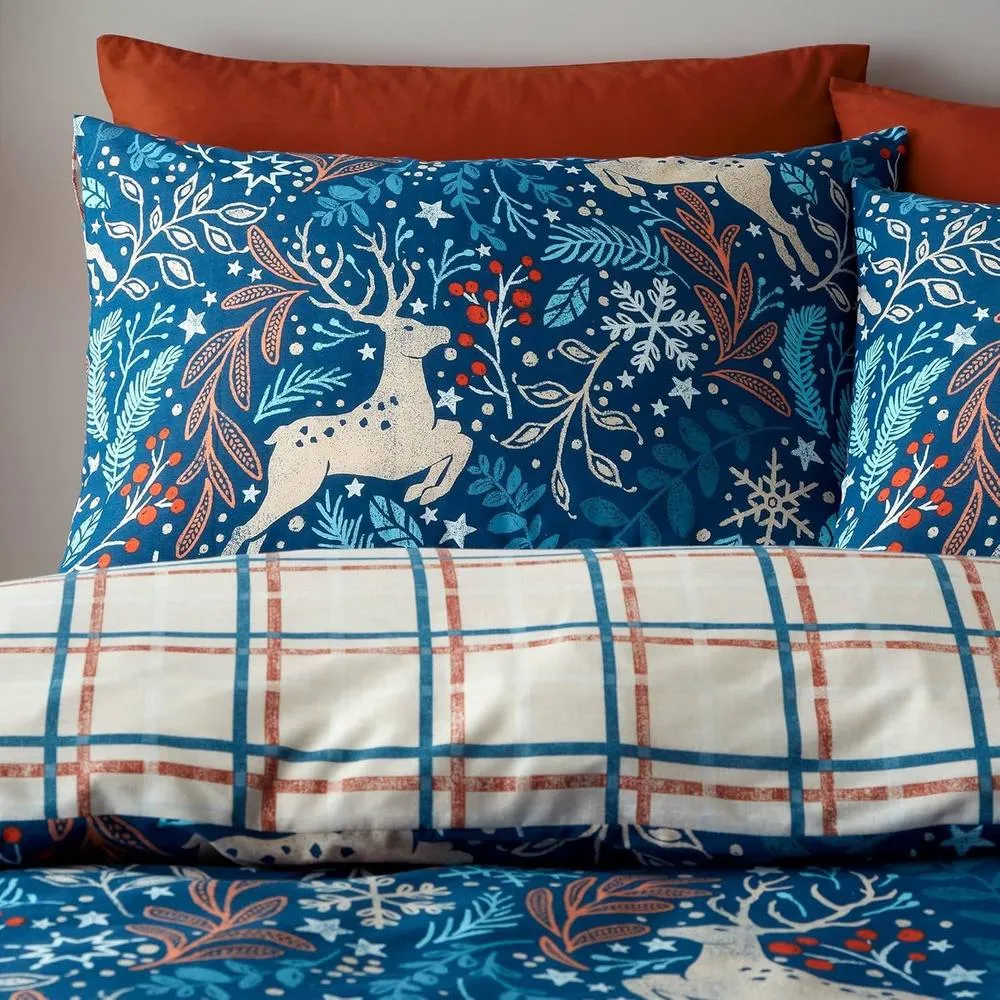 Portfolio Home Winter Stags Christmas Blue Duvet Cover Set in Navy 3