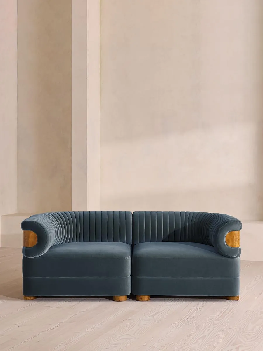 Caleb Modular Three Seater Sofa, Velvet, Grey Blue, Dark Burl