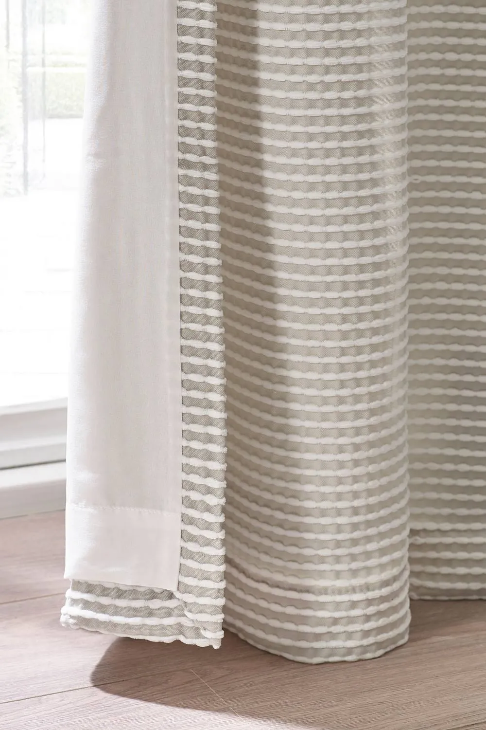 Catherine Lansfield 'Stab Stitch' Lined Eyelet Curtains in Natural 3