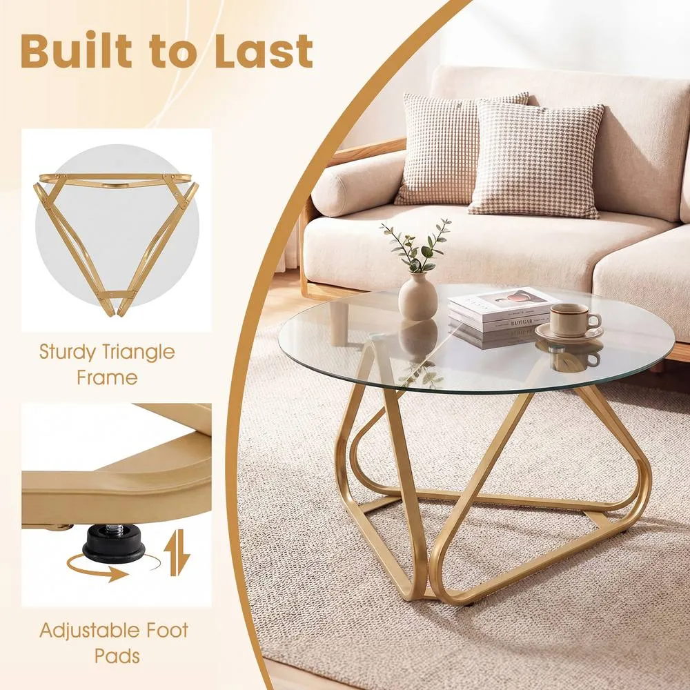 Costway Tempered Glass Coffee Table Round Accent Table Center Cocktail Table in Gold 5