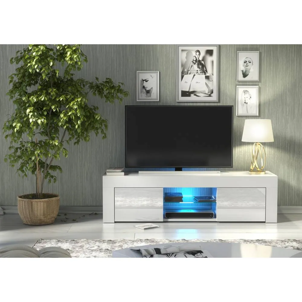 Creative Furniture Loom TV Unit 130cm - White with Gloss Doors & LED Lights 2