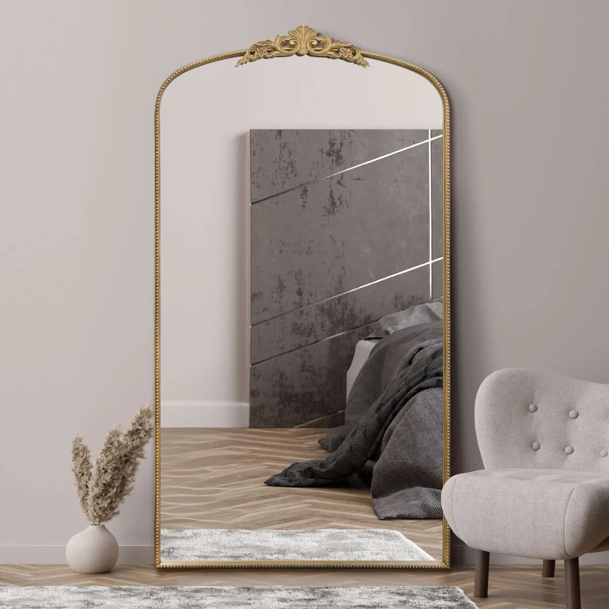 MirrorOutlet Gold Metal Framed Arched Wall Mirror 68" X 38" (174CM X 96CM) 6