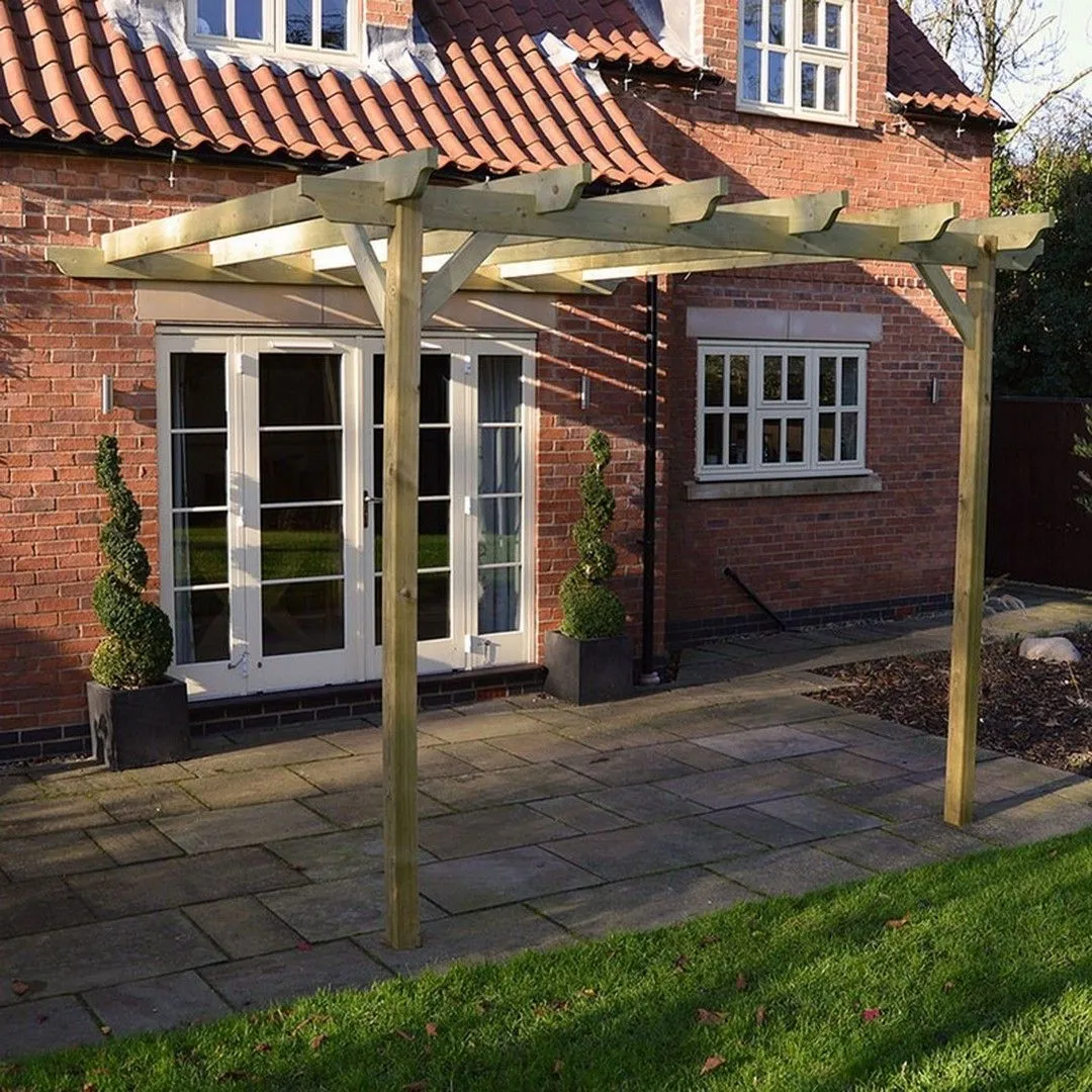 Rutland County Garden Furniture Ltd Wall Mounted Garden Pergola, Wood, L180 x W240 x H270 cm, Rustic Brown in Light Green 5