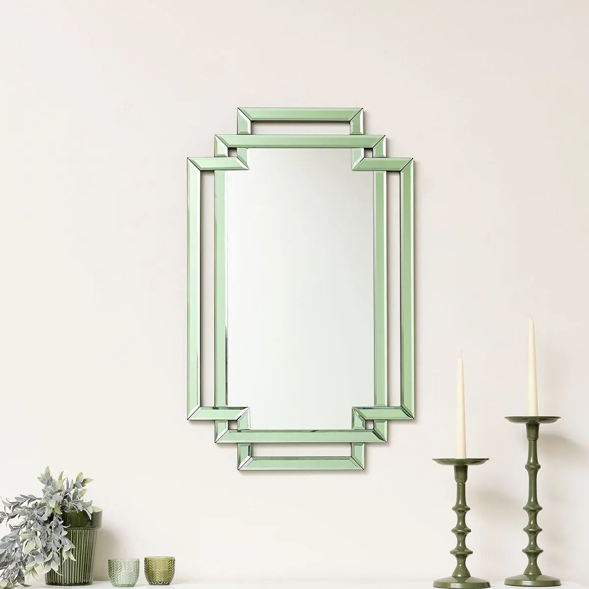 Melody Maison Green Glass Art Deco Rectangle Wall Mirror - 80cm X 50cm