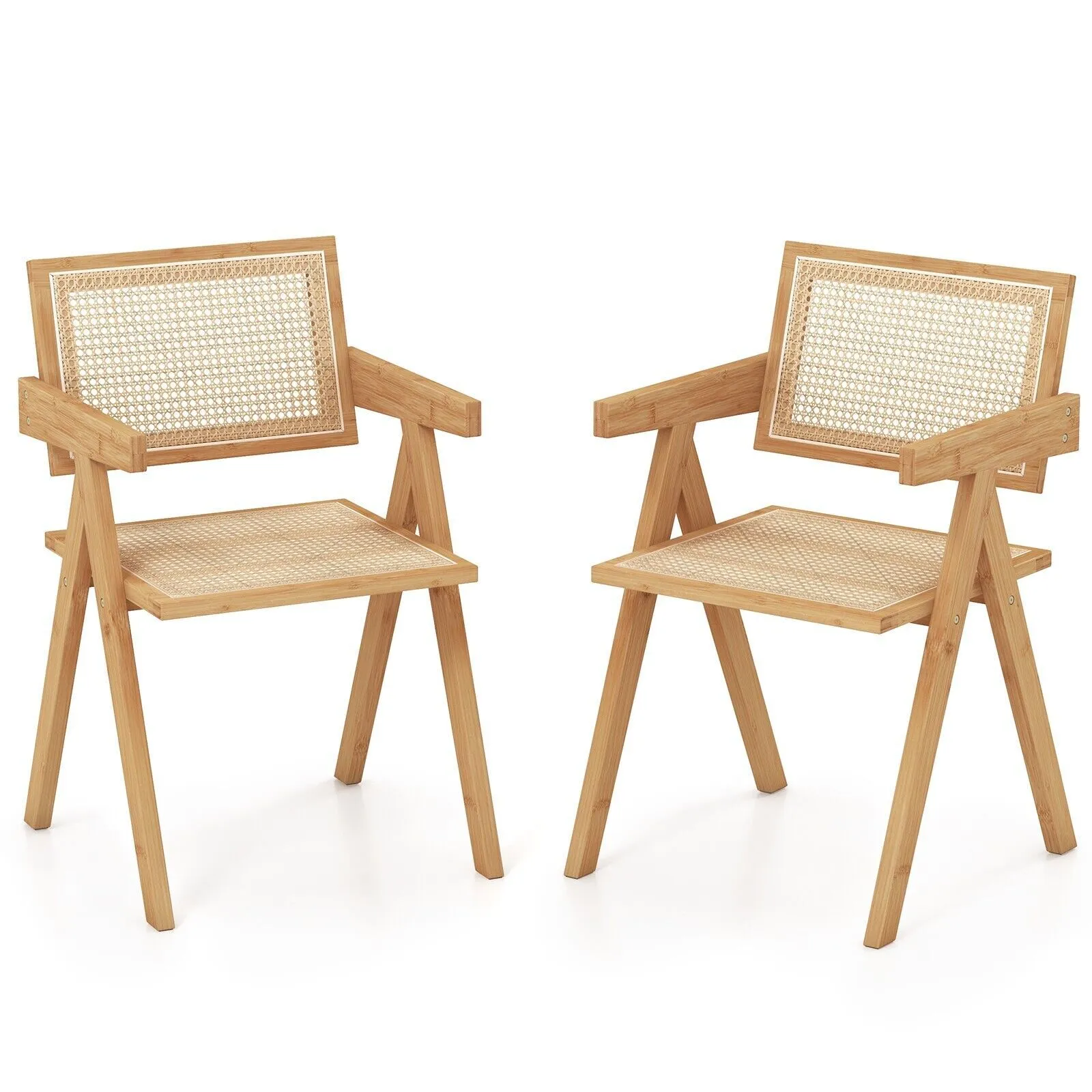 Costway Set of 2 Kitchen Dining Chair Set Modern Rattan Accent Chair Backrest Side Chair in Natural 6