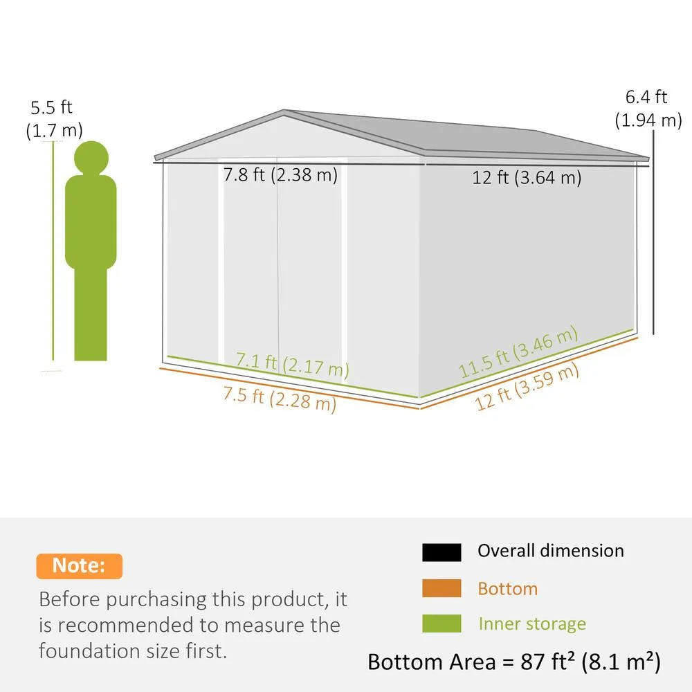 OUTSUNNY 12 x 8 ft Garden Shed, Outdoor Storage Shed with 4 Vents Dark Grey 3