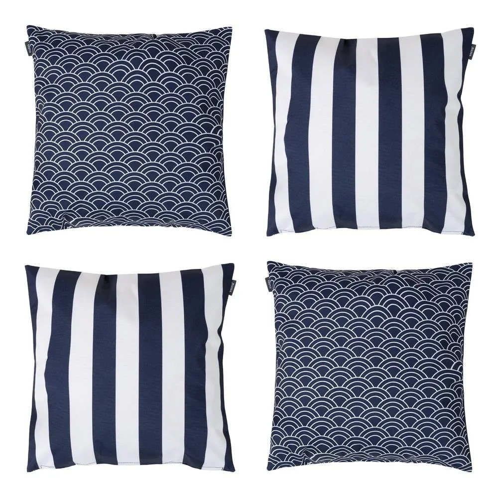 icon Indoor & Outdoor Deck Stripe Set of 4 Pink Outdoor Waterproof Cushion in Navy