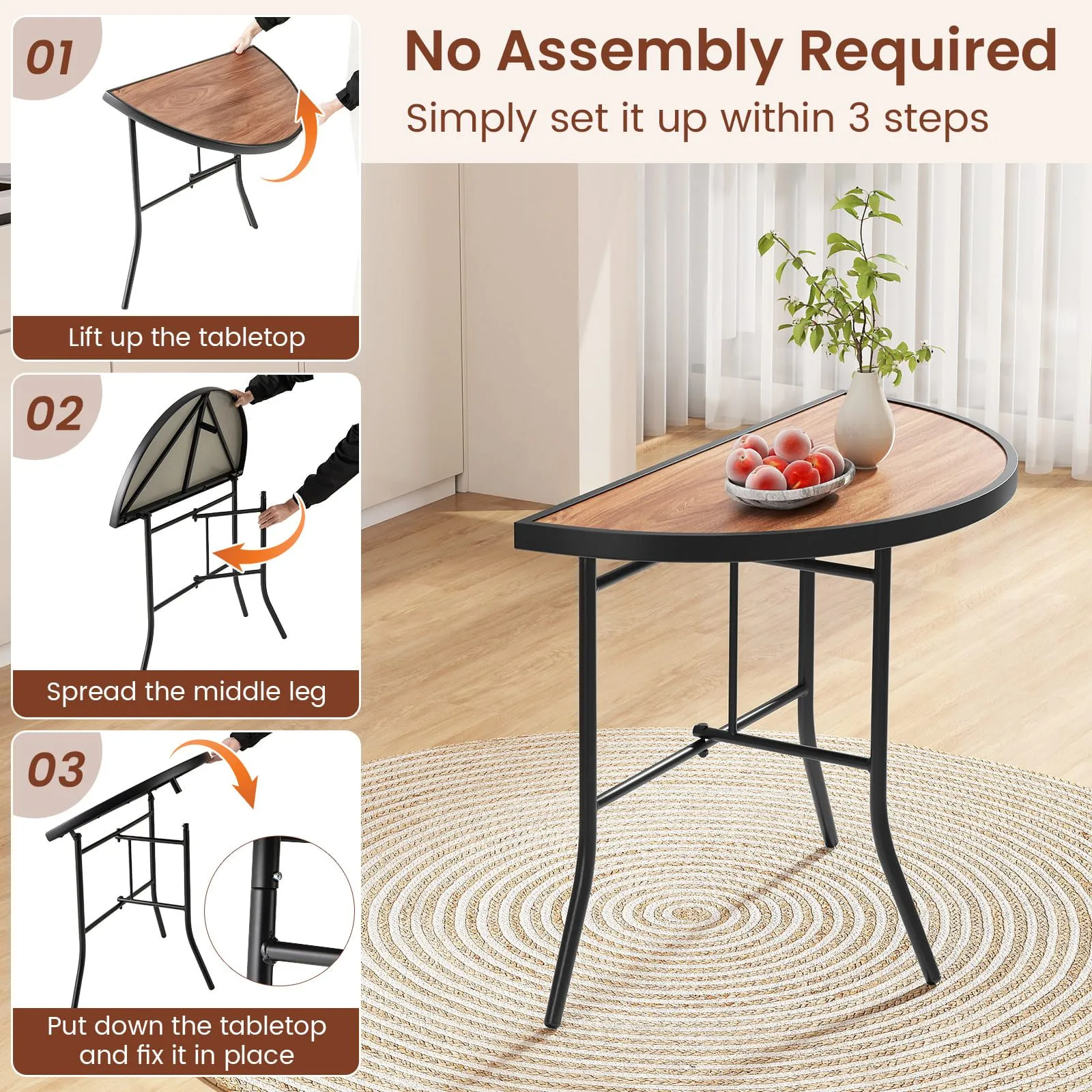 Costway Half-Round Folding Event Table Foldable Banquet Table in Brown 3