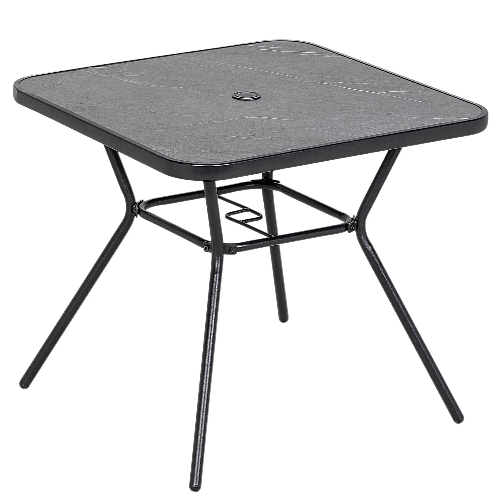 OUTSUNNY Outdoor Garden Table with Faux-marbled Top & 42mm Umbrella Hole for Patio in Black 2