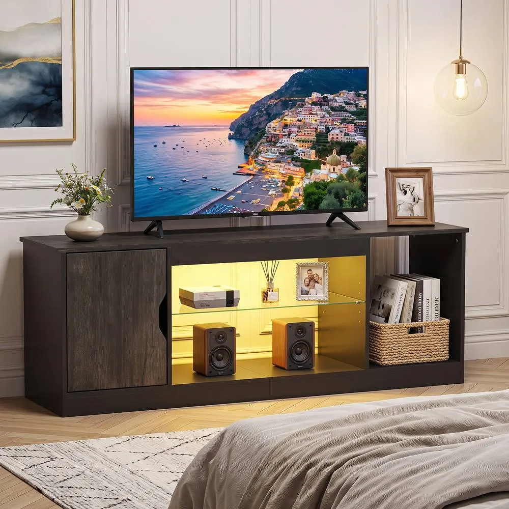 Costway TV Stand with LED Light Strip for TVs up to 65 in Black 4