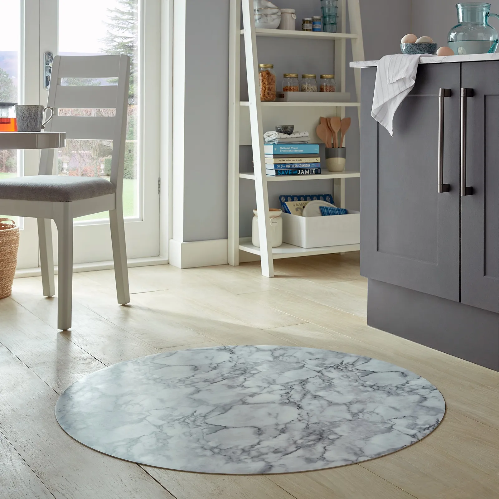 Marble Vinyl Round Mat Light Grey