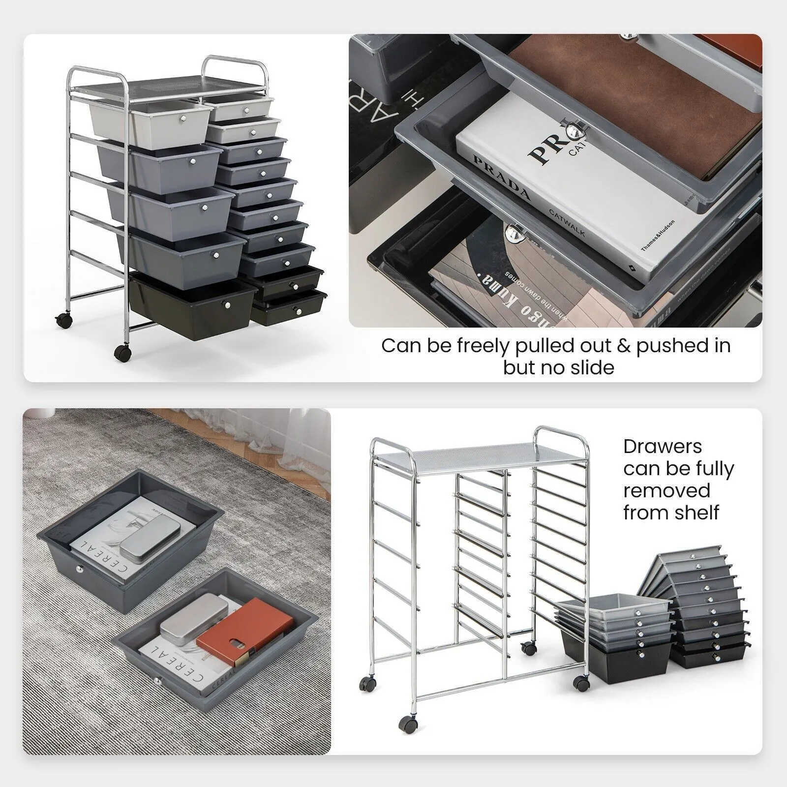 Costway 15 Drawer Rolling Storage Cart Tools Scrapbook Paper Organizer Lightweight in Grey 3