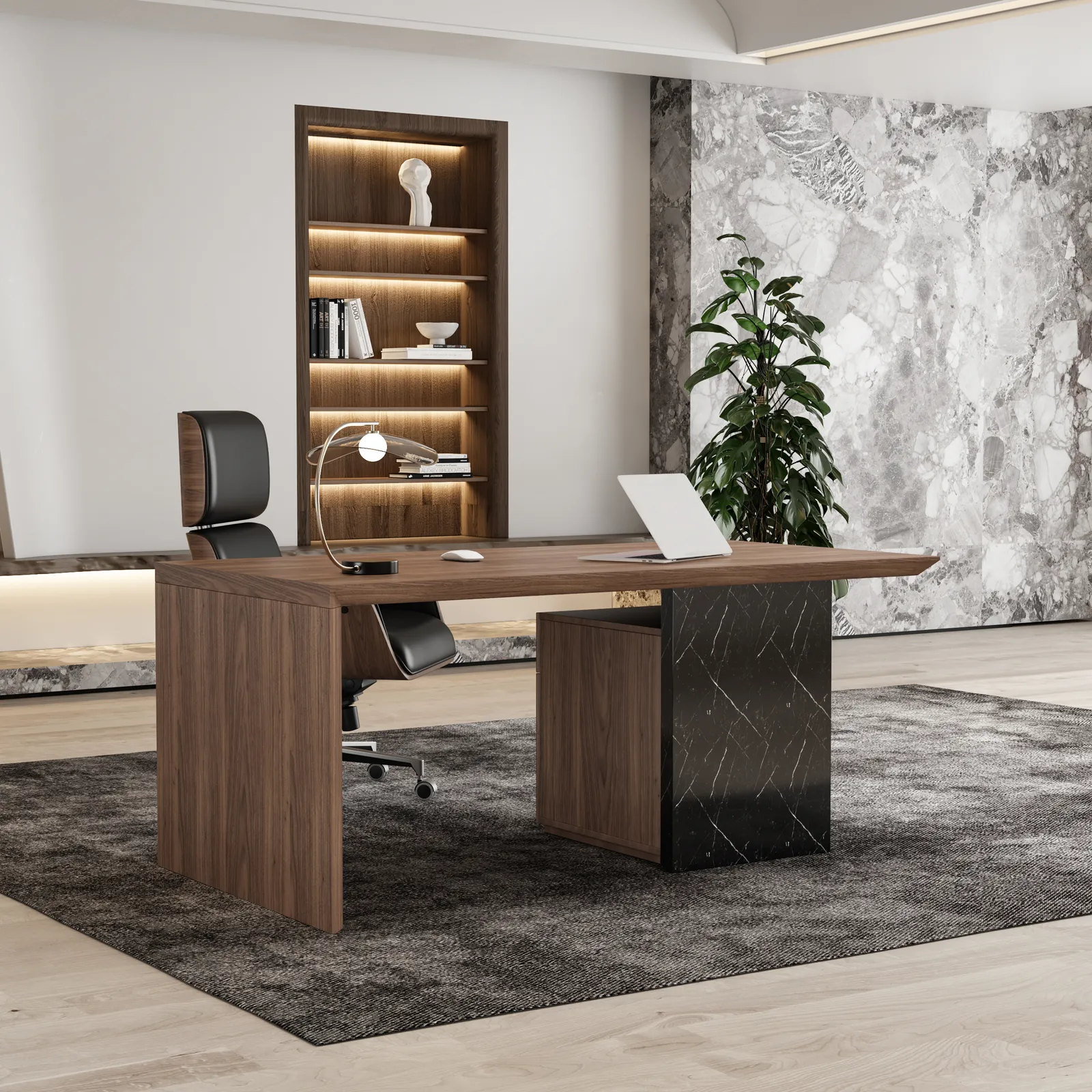 Adjustable Upholstered Swivel Office Desk Chair Faux Leather Comfy Office Chair in Black
