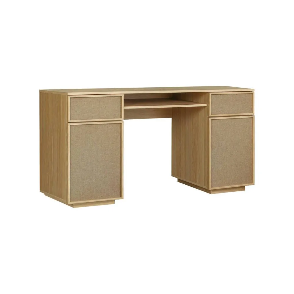sweeek Desk with 2 doors, 2 drawers, 1 niche fabric & wood decor 140cm in Beige 2