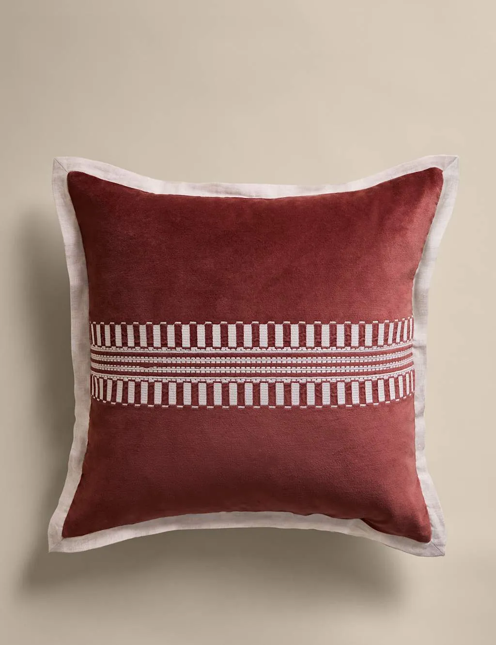 M&S Pure Cotton Velvet Embroidery Panel Cushion Chestnut
