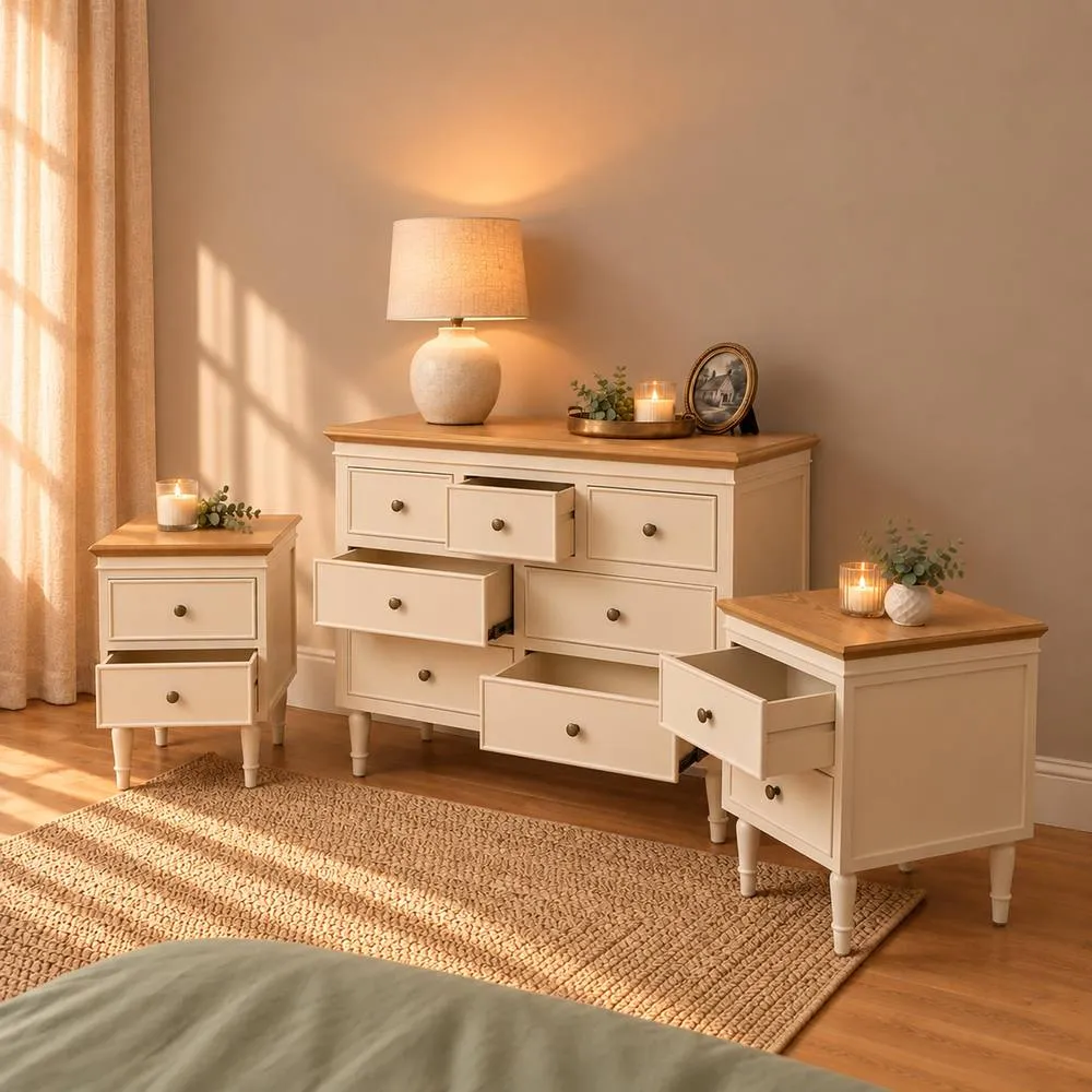 Melody Maison Chest of 7 Drawers & Pair of Bedside Tables - Claudia Range in Cream 3
