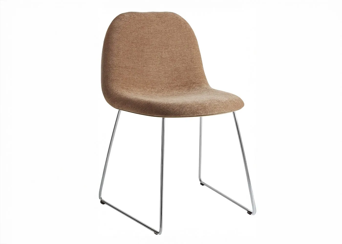 Gubi 3D Dining Chair Front Upholstered Dedar Belsuede 132 Walnut Stainless Steel
