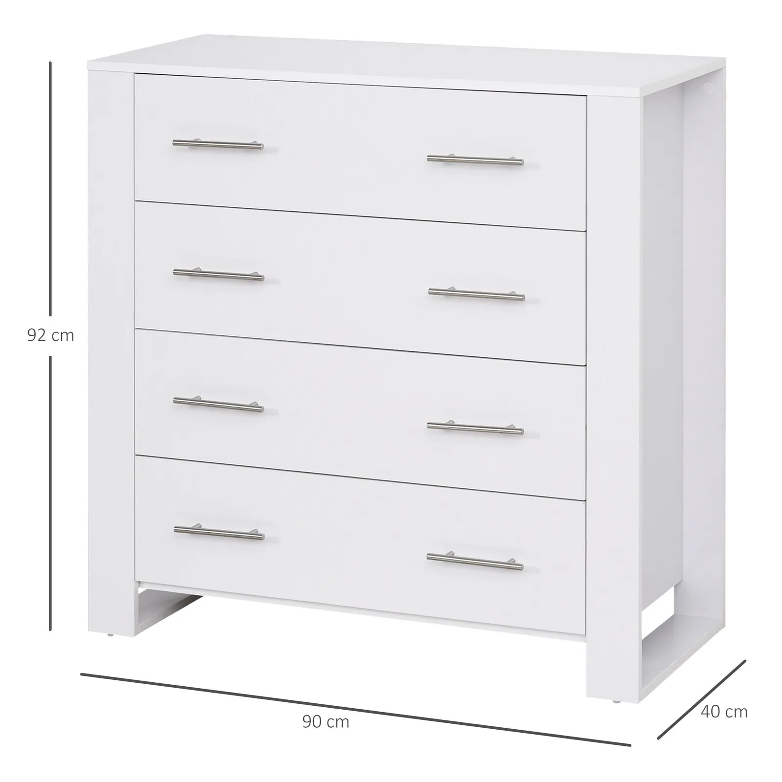 HOMCOM Chest Of 4 Drawers Home Storage Clothes Cabinet Metal Handles Base in White 3