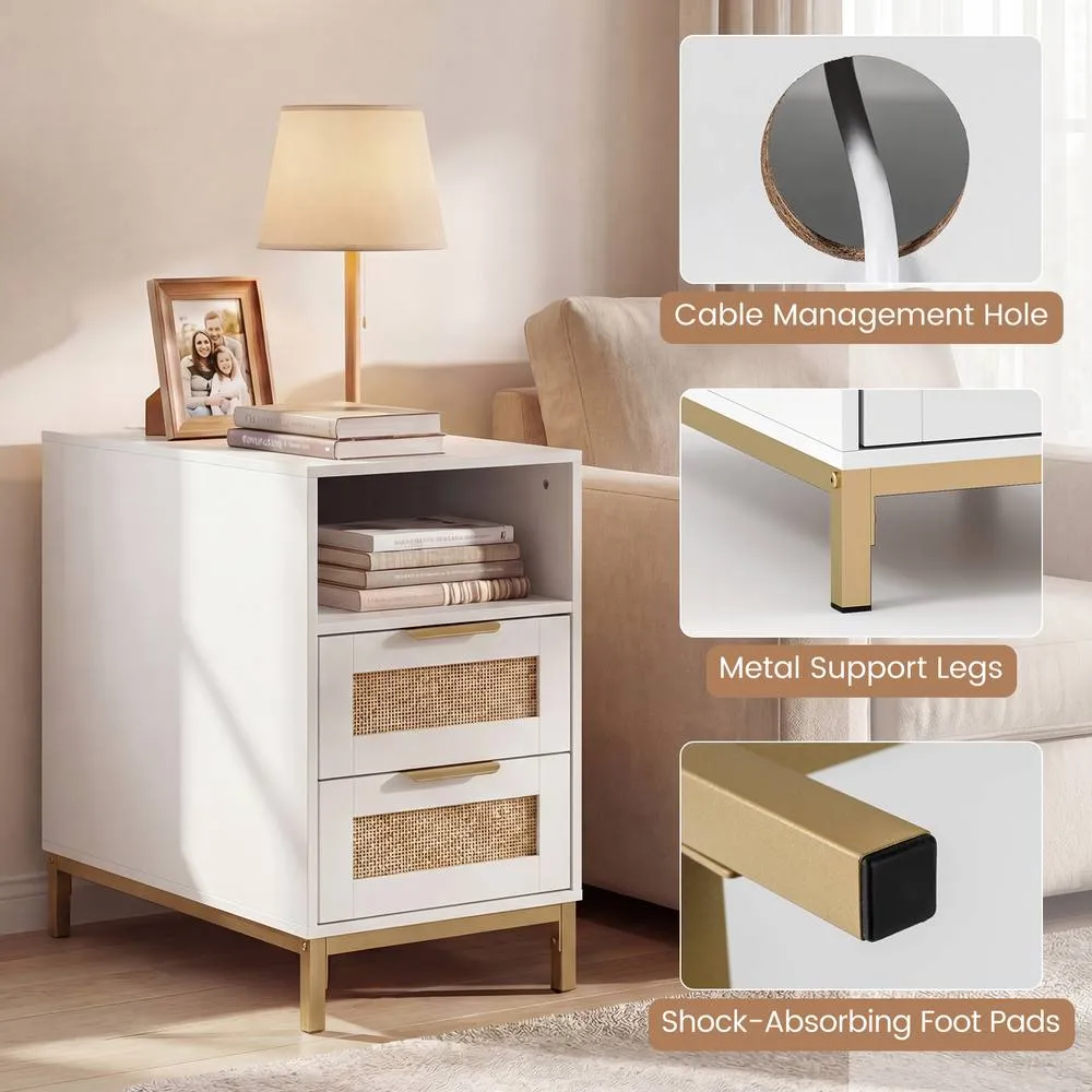 Costway Narrow End Table with Charging Station in White 6