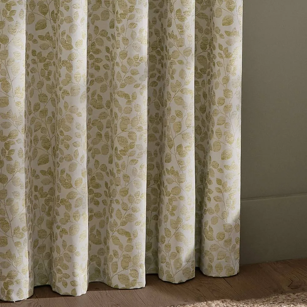 Wylder Grace Leaf Jacquard Fully Lined Eyelet Curtain Pair in Pale Green 5
