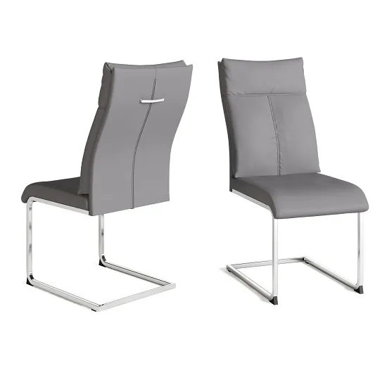 Chapin Faux Leather Dining Chair In Grey With Chrome Leg In Pair