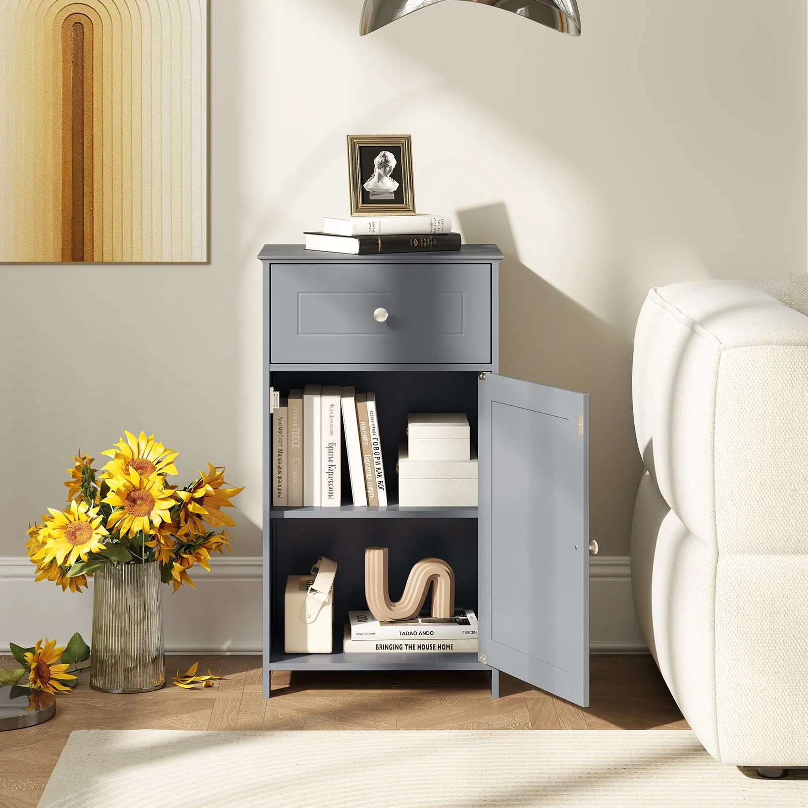 Costway Single Door Bathroom Cabinet Stable & Safe Bathroom Organizer in Grey 6