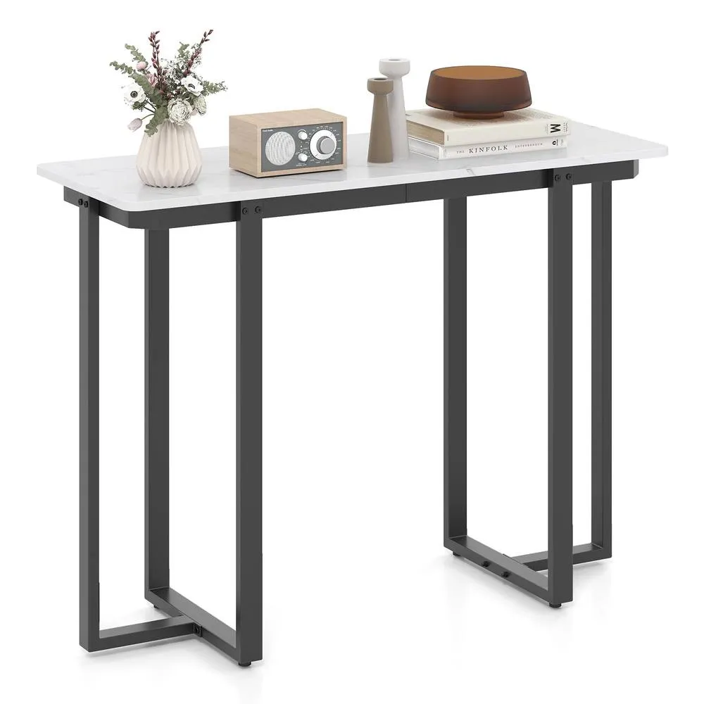 Costway Console Table Modern Faux Marble Entryway Table White & Black