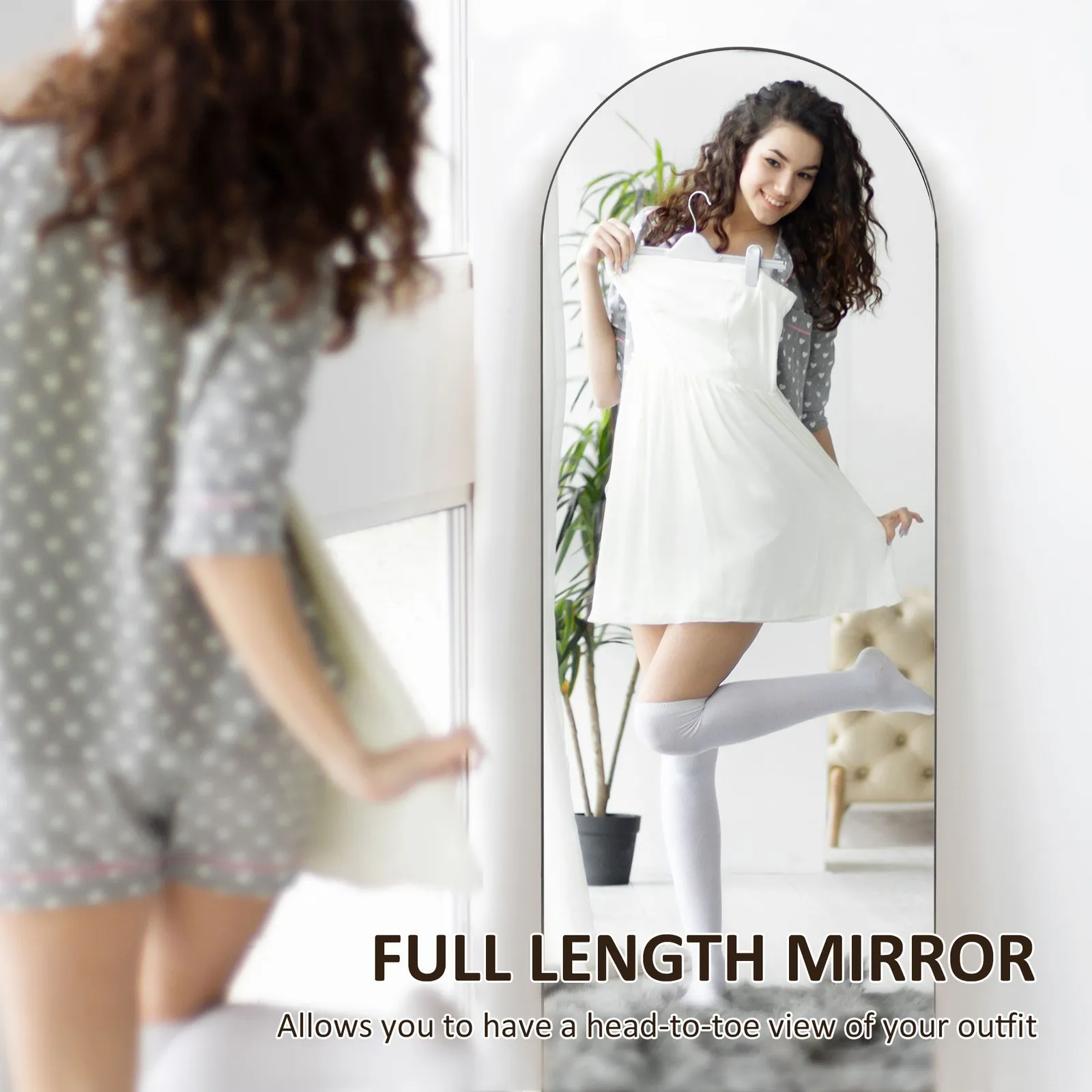 HOMCOM Floor Mirror Wall Mount Leaning Standing Mirror 50 x 150cm in Black 4